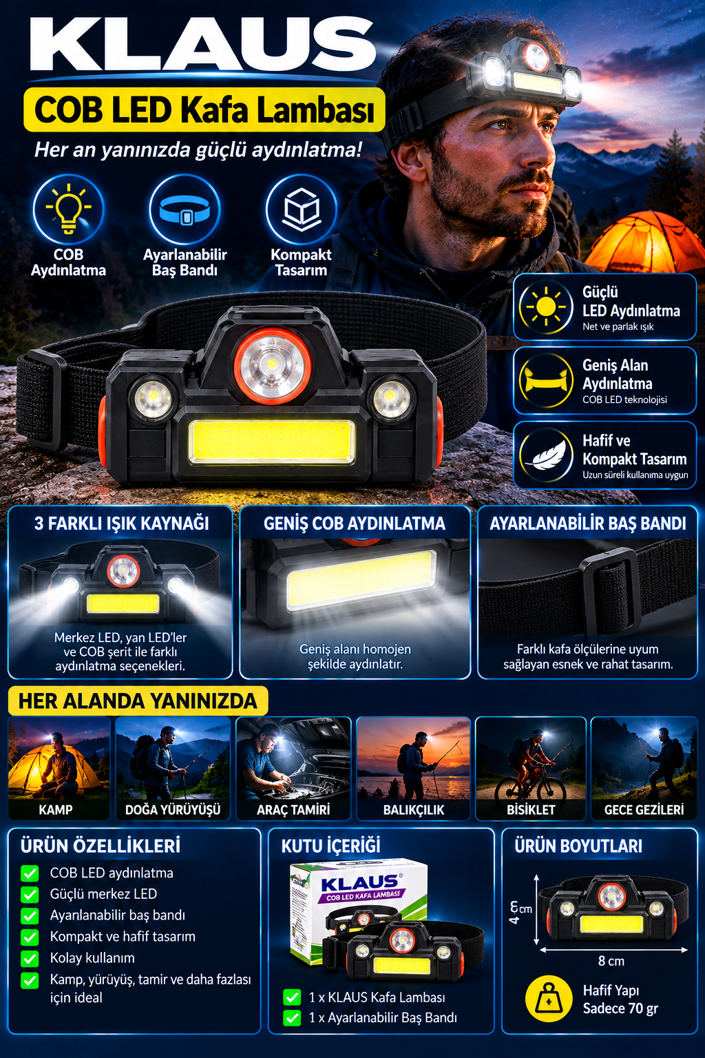 klaus cob led kafa lambası – geniş aydınlatmalı ayarlanabilir baş bantlı kafa fener klaus cob led kafa lambası – geniş aydınlatmalı ayarlanabilir baş bantlı kafa fener