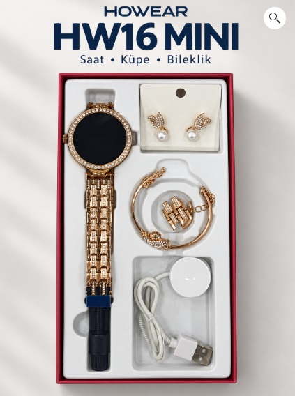 HOWEAR HW16 Mini kadın akıllı saat küpe ve bileklik takı seti HOWEAR HW16 Mini kadın akıllı saat küpe ve bileklik takı seti