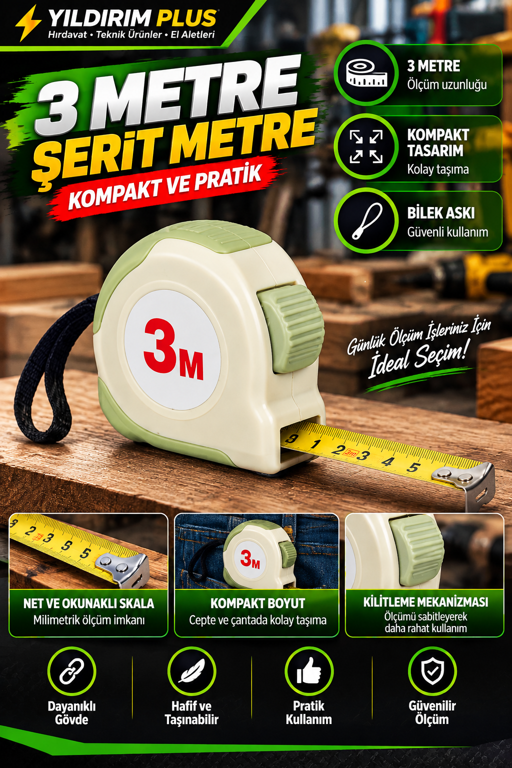 kompakt 3 metre Şerit metre reklamı kompakt 3 metre Şerit metre reklamı