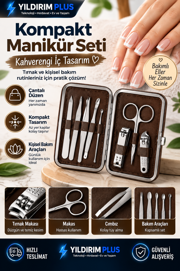 kompakt kahverengi manikür seti