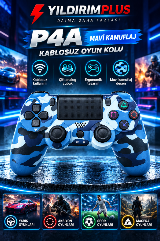 mavi kamuflaj kablosuz oyun kolu