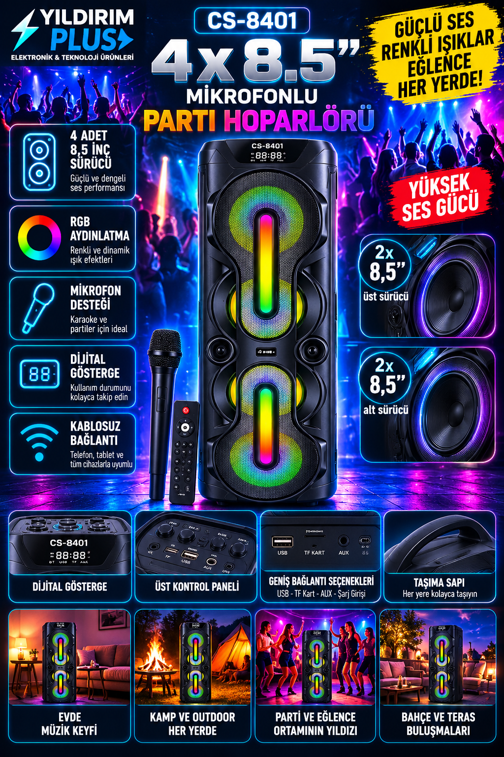 neon işıklı cs 8401 parti hoparlörü neon işıklı cs 8401 parti hoparlörü