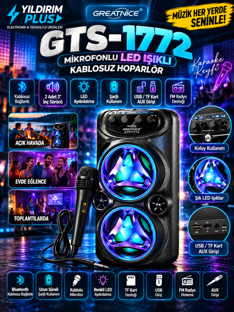 neon işıklı kablosuz karaoke hoparlör gegensatz