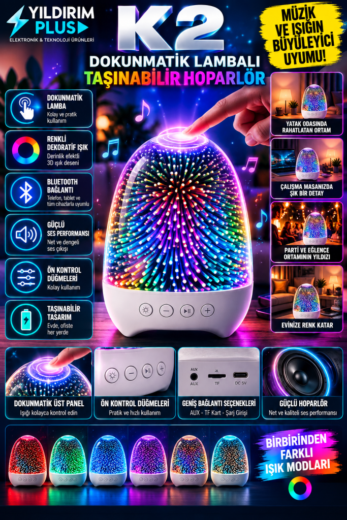 neon k2 rgb lamba ve hoparlör posteriyesi