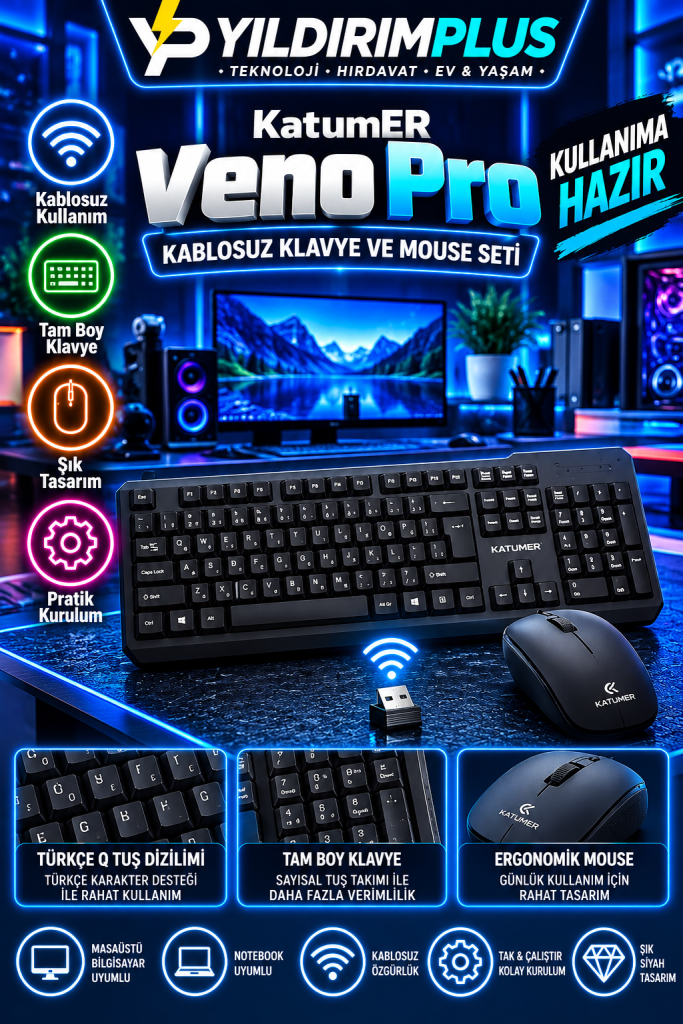 neon kablosuz klavye ve mouse seti