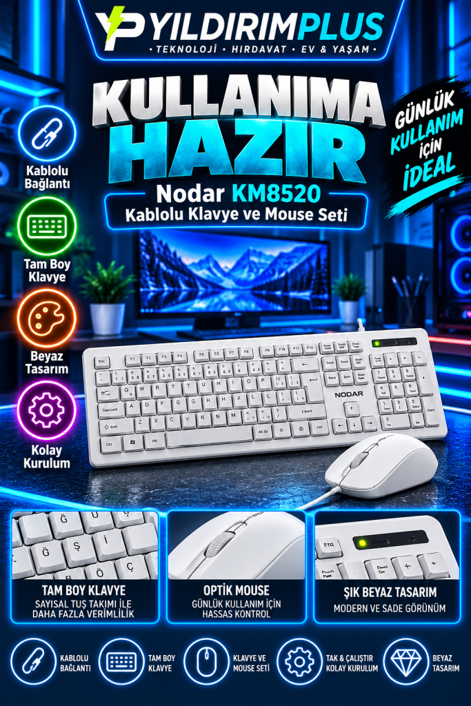 neon nodar klavye ve mouse seti
