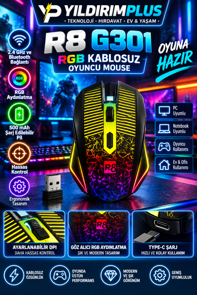 neon rgb kablosuz oyuncu mouse reklamı
