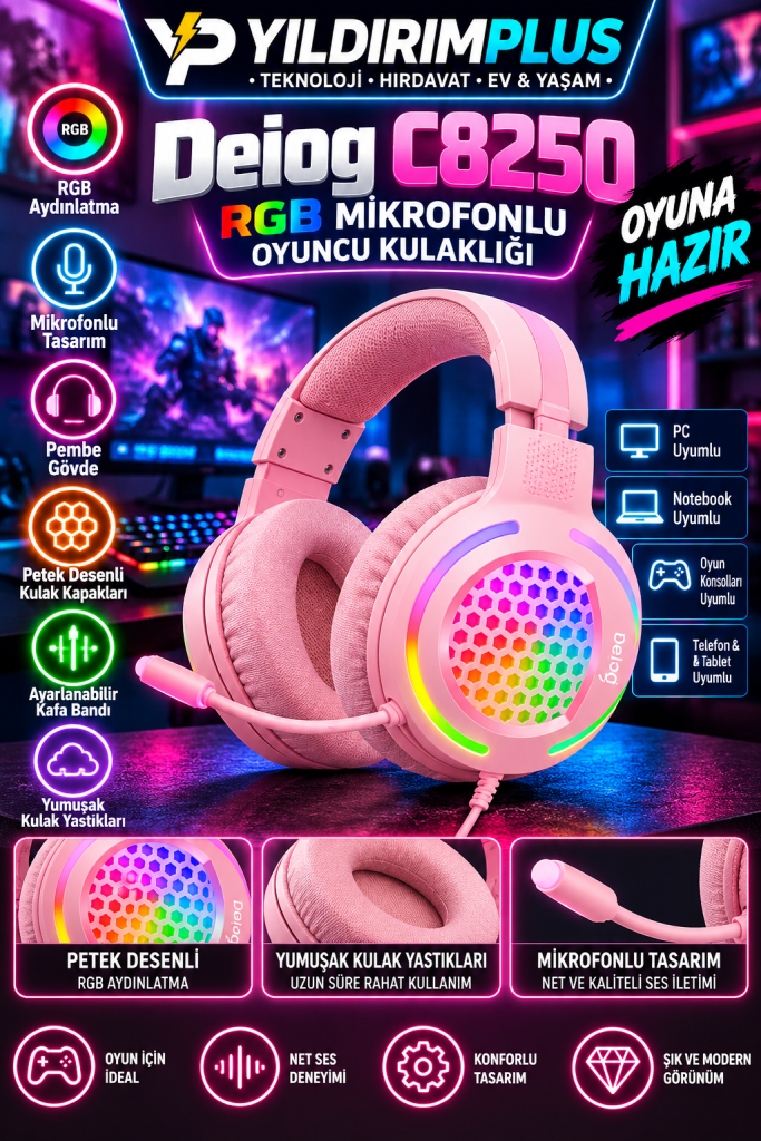 neon rgb oyuncu kulaklığı reklamı