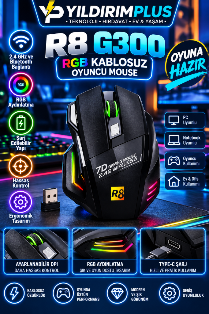 neon rgb oyuncu mouse tanıtımı