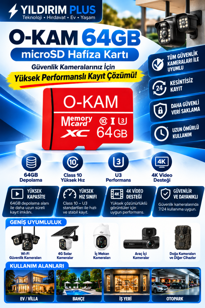 o kam 64gb güvenlik kamerası hafıza kartı
