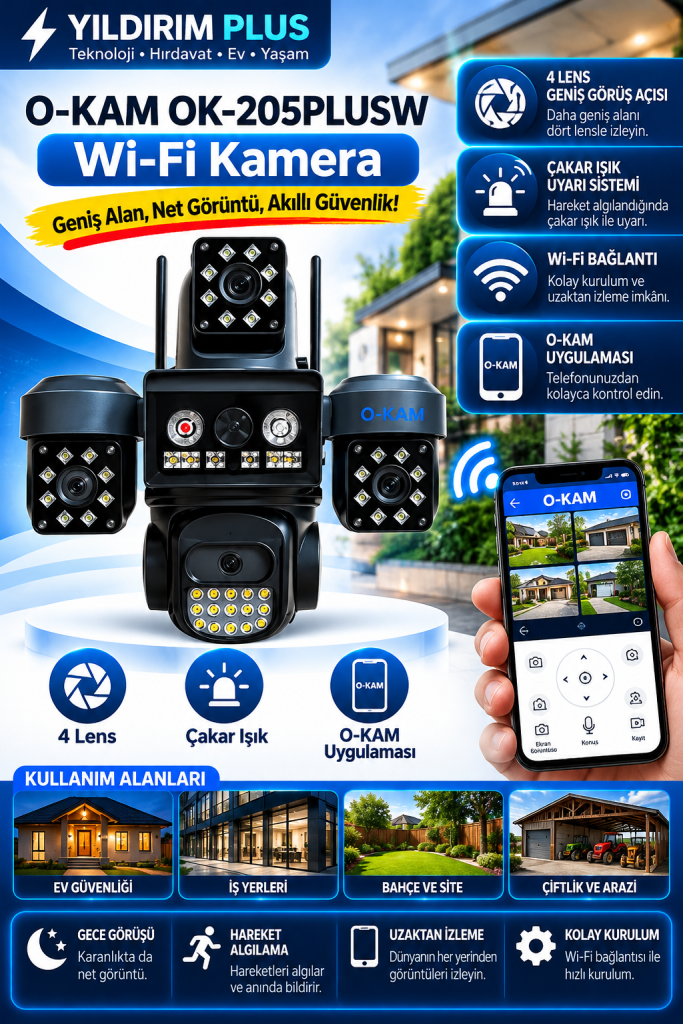 o kam wi‑fi kamera akıllı güvenlik posteriyesi
