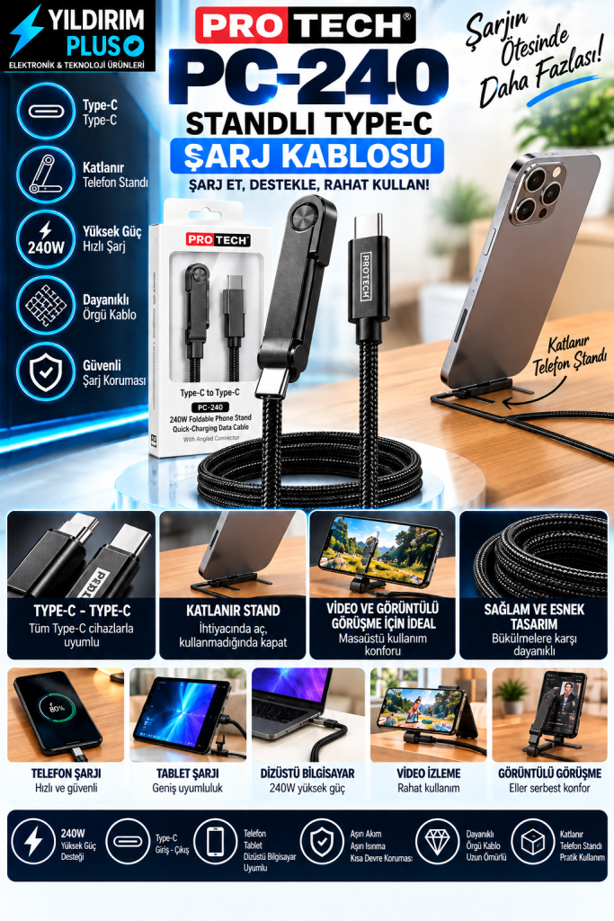 protech pc 240 katlanır standlı Şarj kablosu