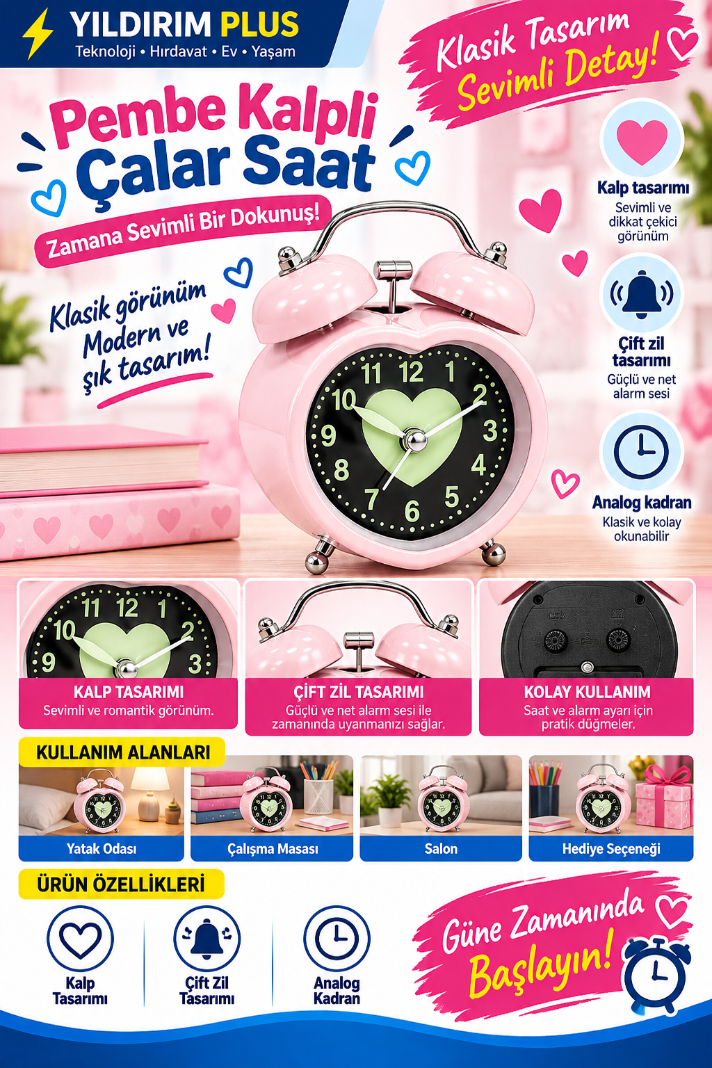 pembe kalpli Çalar saat kataloğu pembe kalpli Çalar saat kataloğu