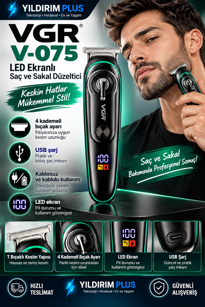 profesyonel led ekranlı vgr tıraş makinesi