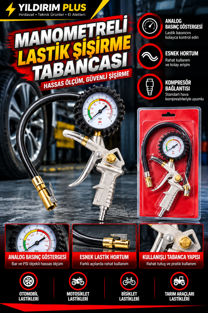 profesyonel manometreli lastik Şişirme tabancası