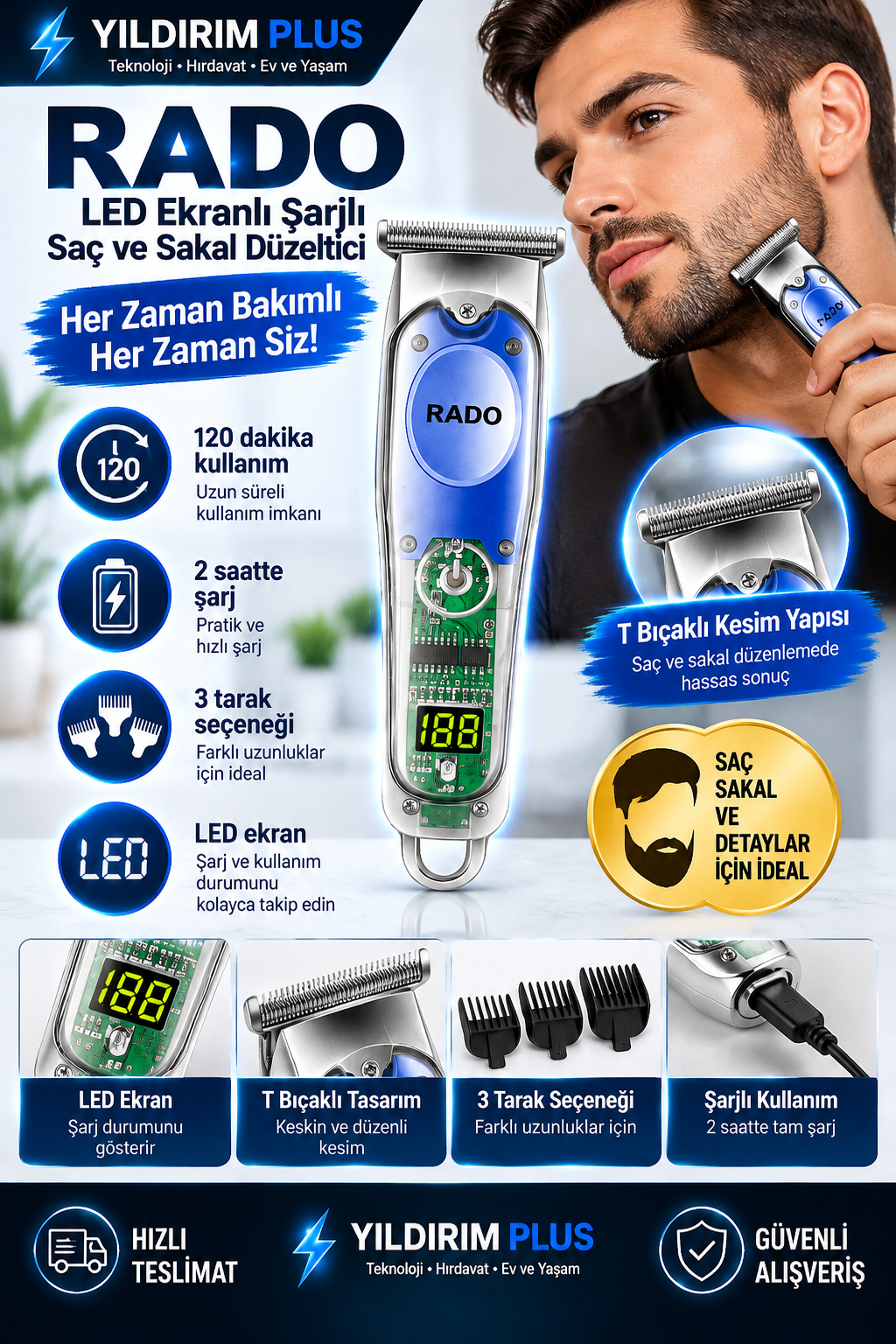 rado Şarjlı saç ve sakal düzeltici rado Şarjlı saç ve sakal düzeltici