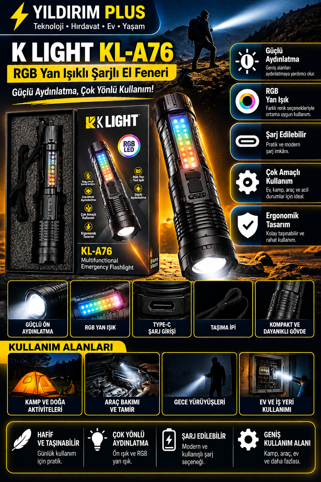 rgb işıklı kl a76 el feneri (1) rgb işıklı kl a76 el feneri (1)