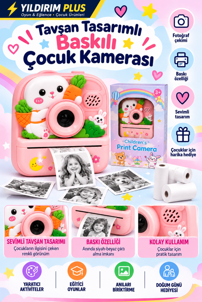 renkli tavşan baskı kamerası posterleri