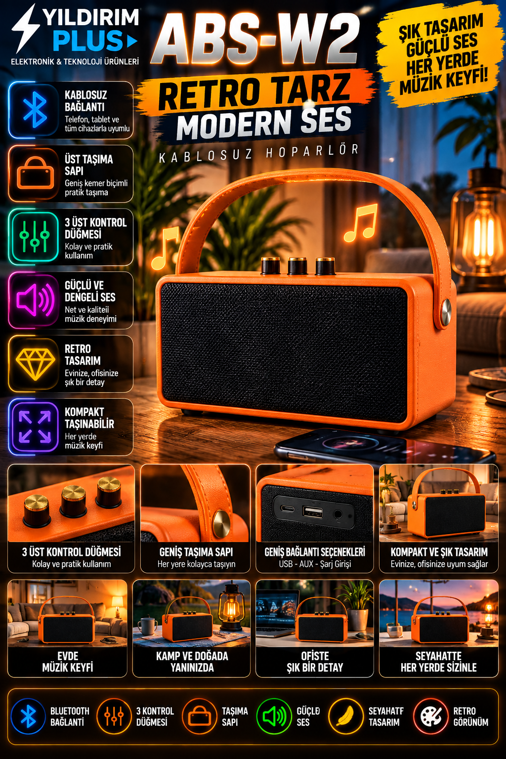 ABS-W2 Retro Tasarımlı Bluetooth Kablosuz Hoparlör | YILDIRIM PLUS ABS-W2 Retro Tasarımlı Bluetooth Kablosuz Hoparlör | YILDIRIM PLUS