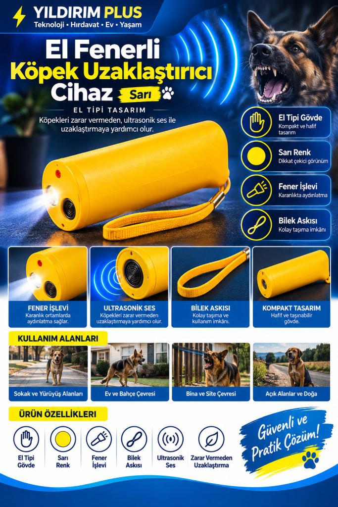 sarı ultrasonik köpek uzaklaştırıcı reklamı