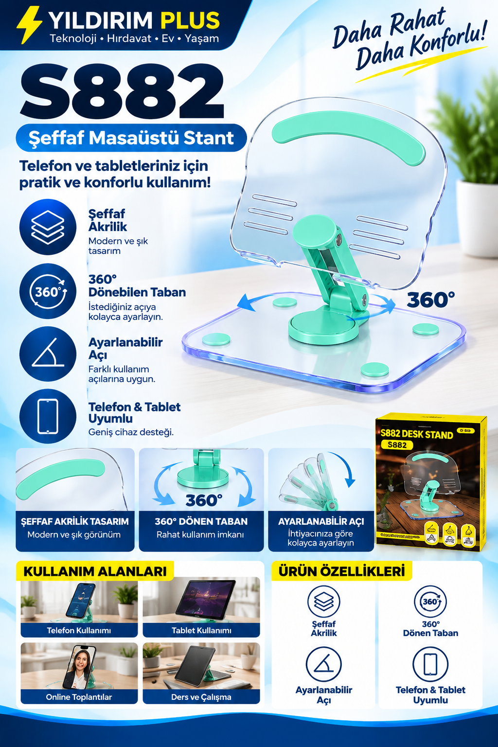 Şeffaf s882 stand konforlu teknoloji Şeffaf s882 stand konforlu teknoloji