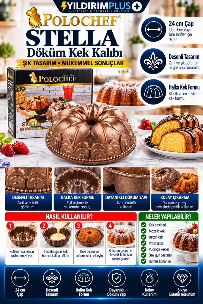 PoloChef Stella 24 cm Döküm Kek Kalıbı | YILDIRIM PLUS