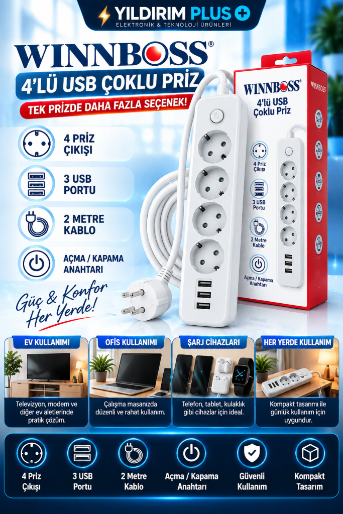 winnboss 4’lü usb Çoklu priz