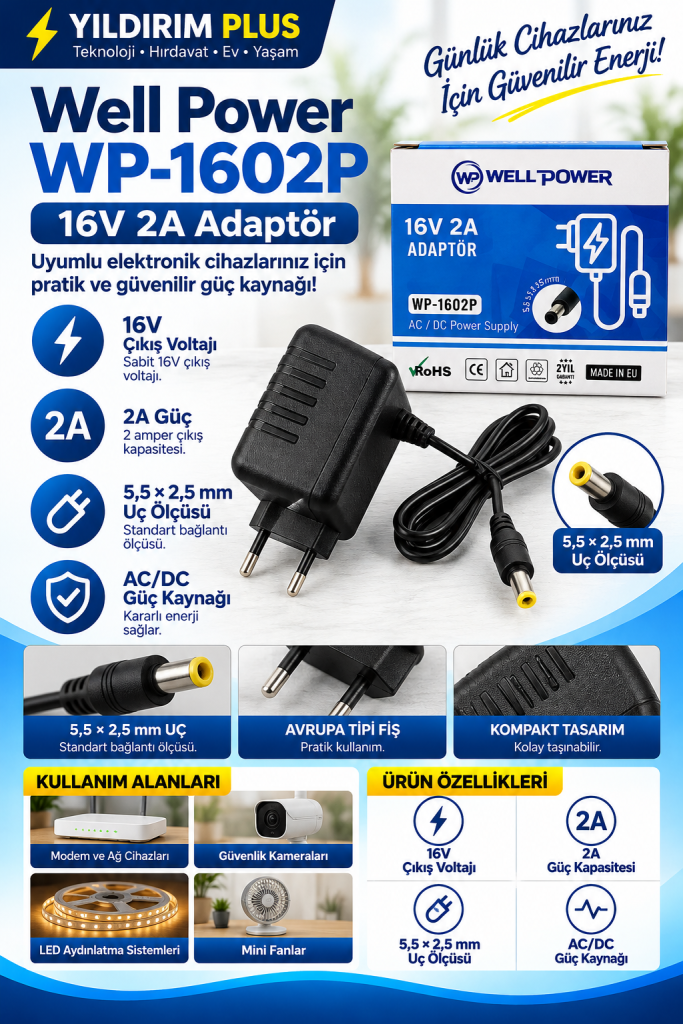 well power 16v 2a adaptör tanıtımı