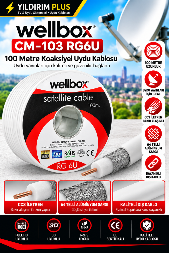 wellbox 100 metre koaksiyel uydu kablosu