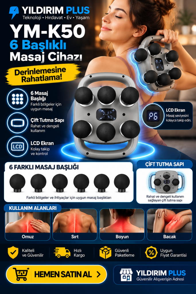 ym k50 6 başlıklı masaj cihazı posteriyesi