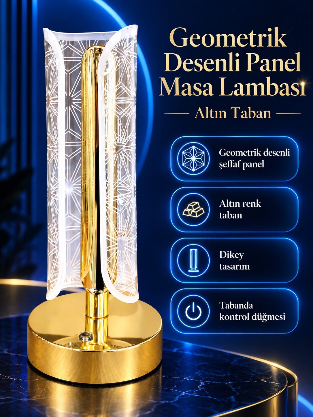 yp270926 017 kapak Geometrik Desenli Panel Masa Lambası – Altın Taban özelliklerini gösteren kapak görseli