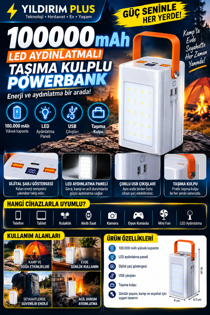 yıldırım plus 100000 mah led powerbank