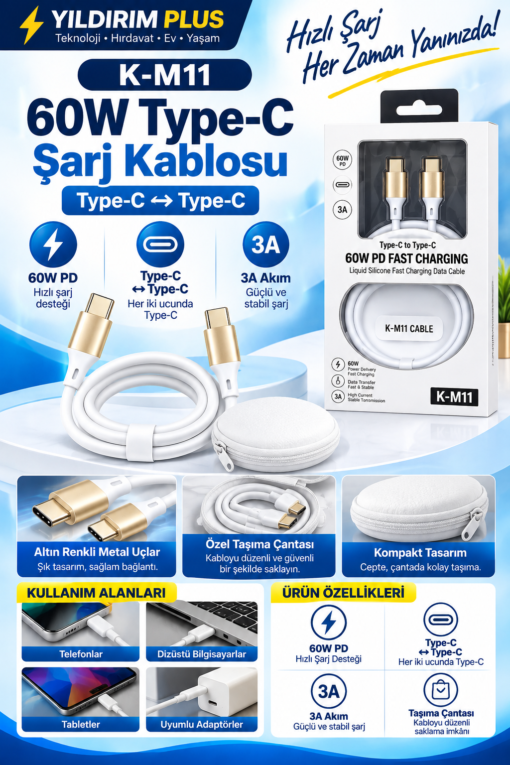 yıldırım plus 60w type c Şarj kablosu yıldırım plus 60w type c Şarj kablosu