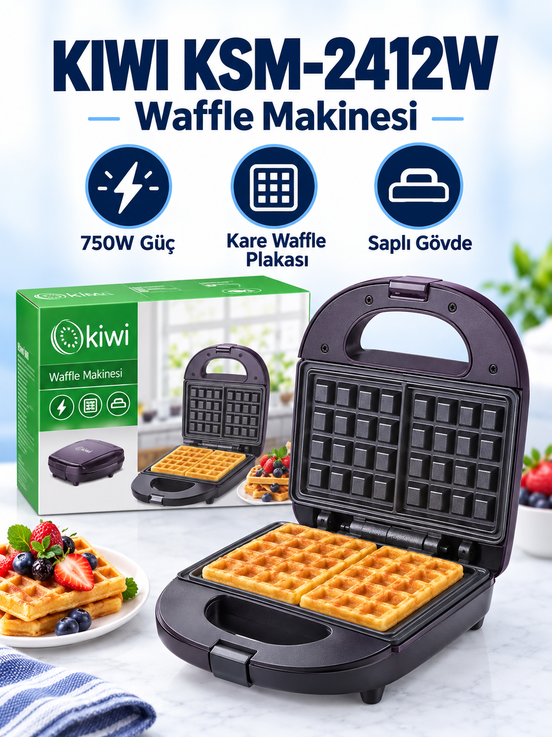 Kiwi KSM2412W waffle makinesi ürün bannerı Kiwi KSM2412W waffle makinesi ürün bannerı