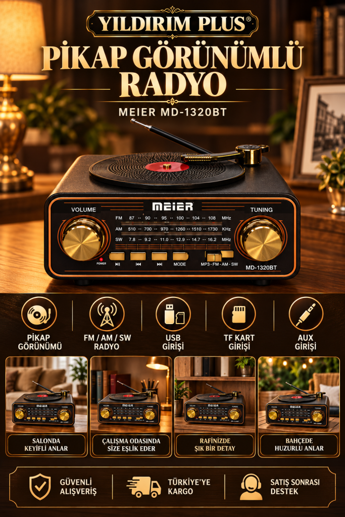 MEIER MD-1320BT Pikap Görünümlü Radyo – FM/AM/SW, USB/TF, AUX detaylı ürün afişi