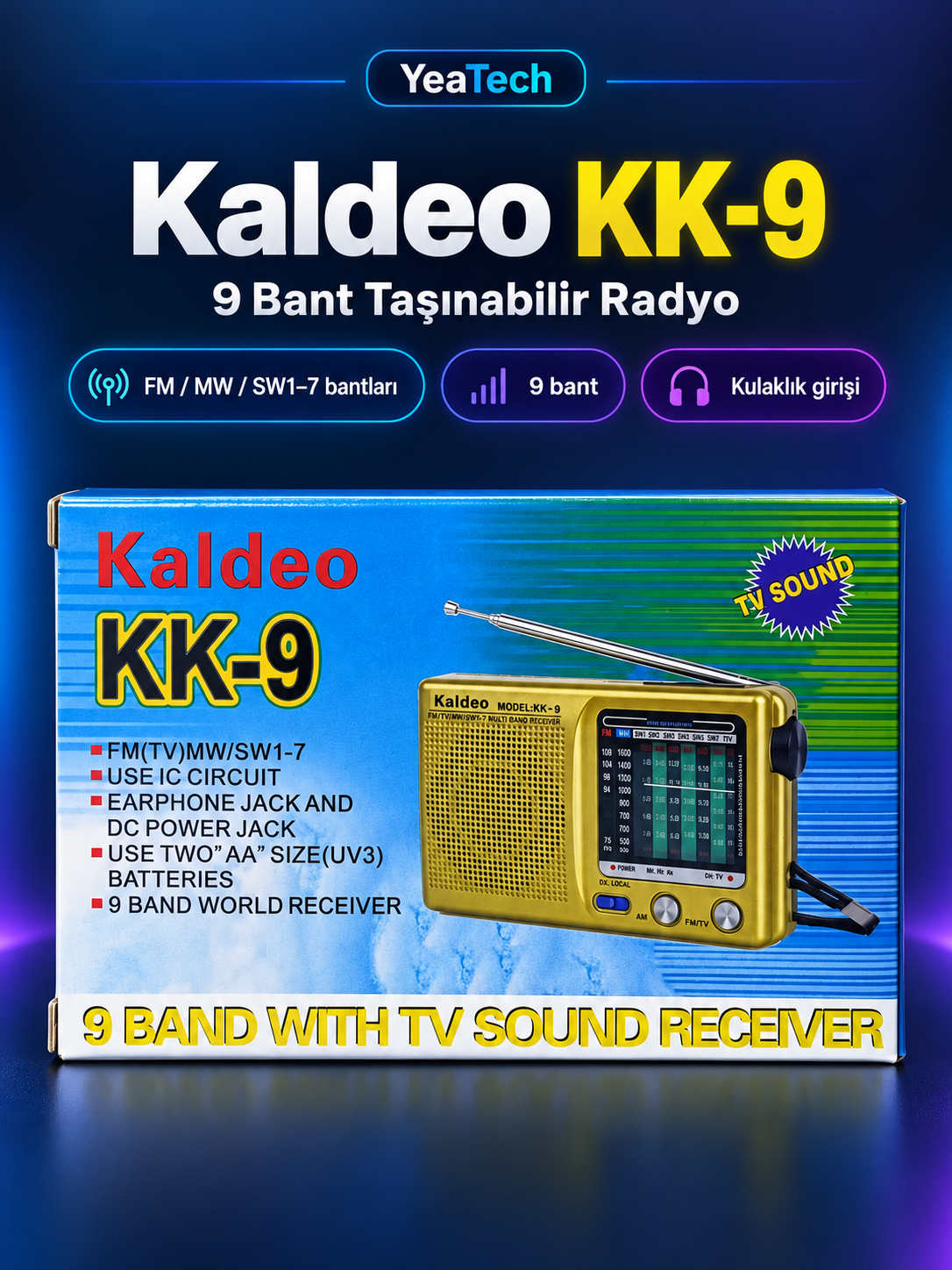 Kaldeo KK-9 9 Bant FM MW SW1-7 Analog Taşınabilir Cep Radyosu Kaldeo KK-9 9 Bant FM MW SW1-7 Analog Taşınabilir Cep Radyosu