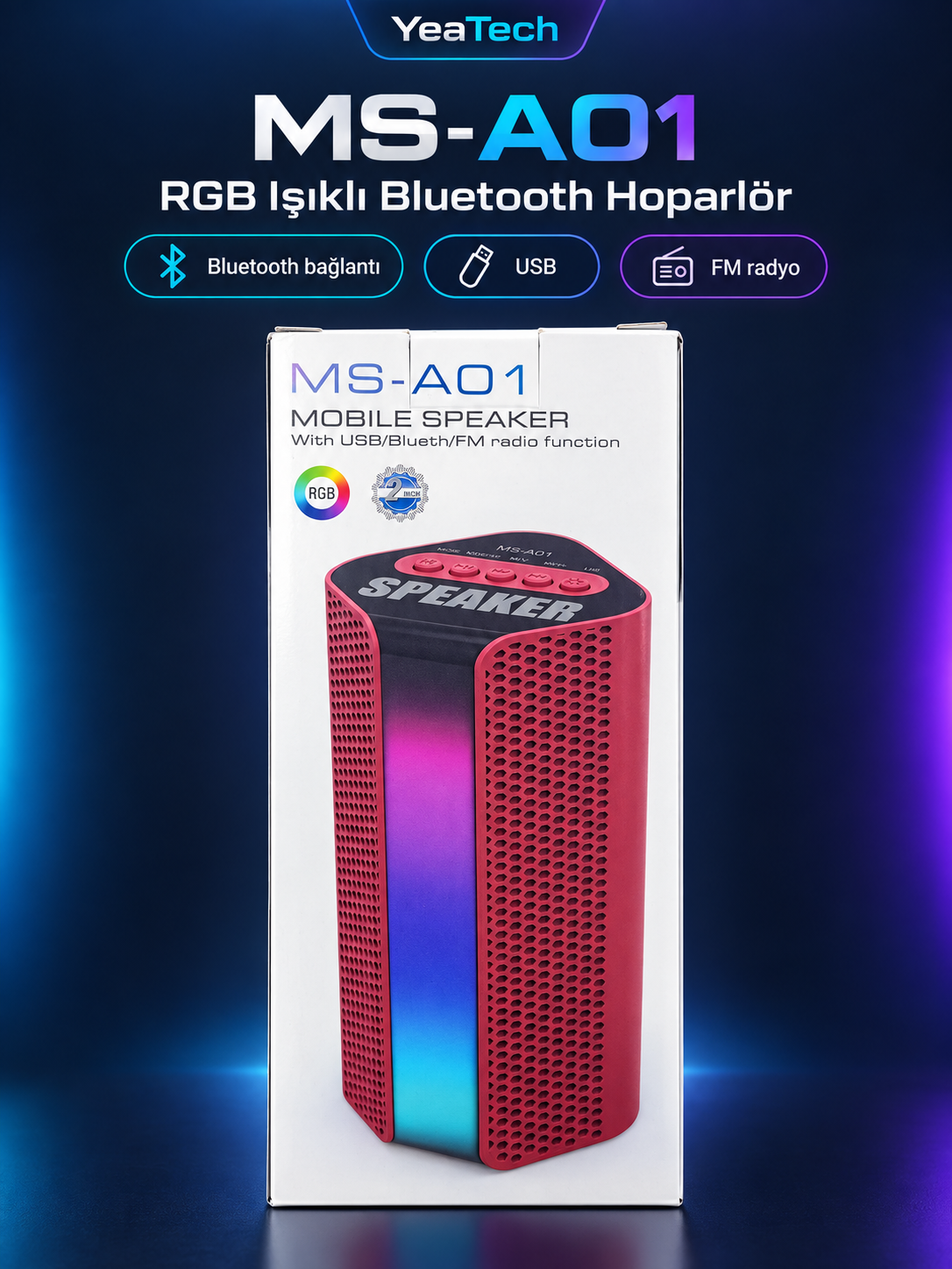 MS-A01 RGB Işıklı Bluetooth USB ve FM Radyolu Taşınabilir Hoparlör MS-A01 RGB Işıklı Bluetooth USB ve FM Radyolu Taşınabilir Hoparlör