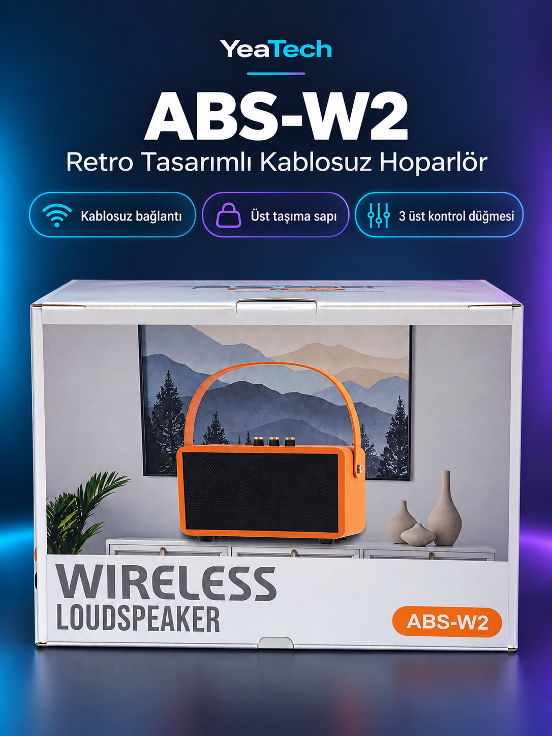 ABS-W2 Retro Tasarımlı Taşıma Saplı Kablosuz Bluetooth Hoparlör ABS-W2 Retro Tasarımlı Taşıma Saplı Kablosuz Bluetooth Hoparlör