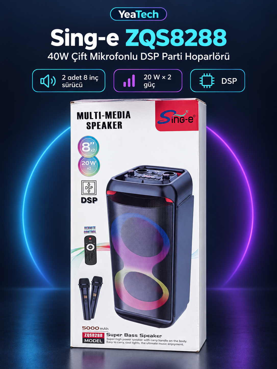 Sing-e ZQS8288 40W Çift Mikrofonlu Karaoke Hoparlörü | YILDIRIM PLUS Sing-e ZQS8288 40W Çift Mikrofonlu Karaoke Hoparlörü | YILDIRIM PLUS