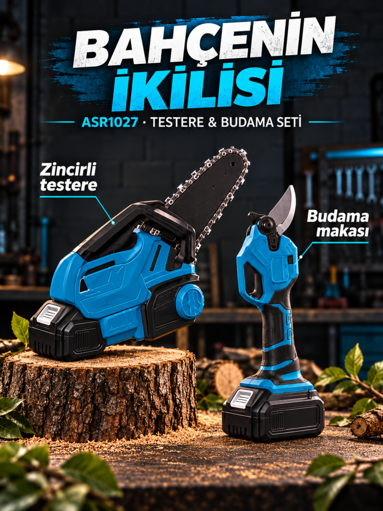 ASSUR ASR1027 Akülü Zincirli Testere ve Budama Makası Seti ürün görünümü