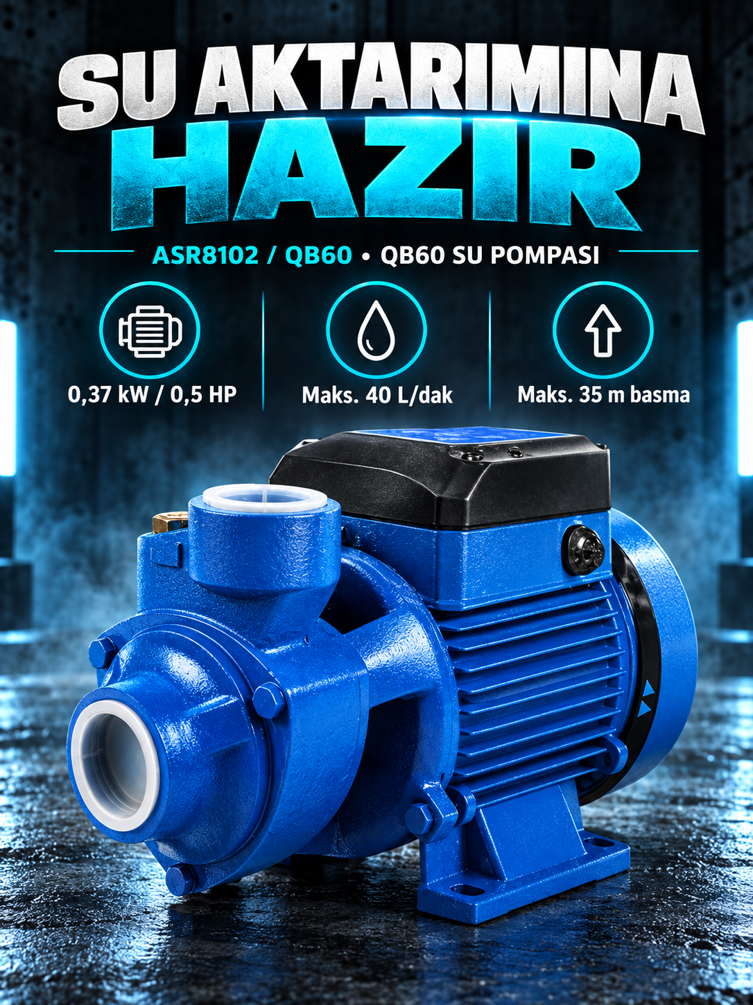 ASR8102 QB60 0,5 HP Su Pompası ASR8102 QB60 0,5 HP Su Pompası kutusuz ürün görünümü