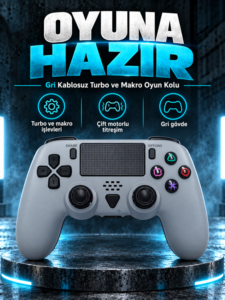 Gri Kablosuz Turbo ve Makro Oyun Kolu kutusuz ürün görünümü