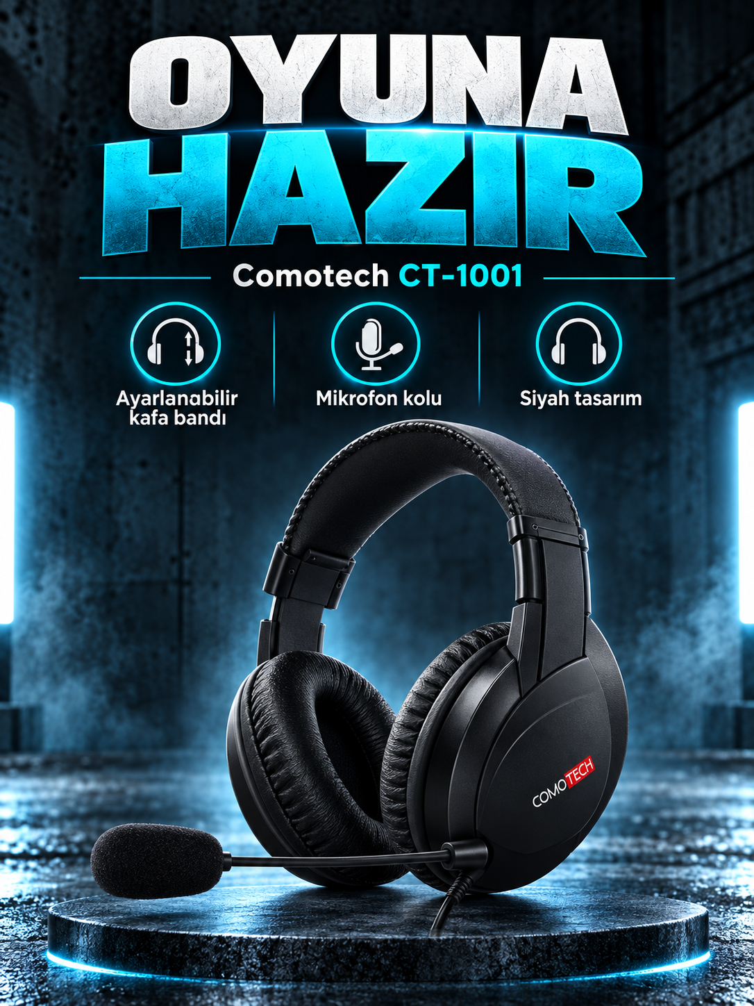 Comotech CT-1001 Mikrofonlu Kulaklık Comotech CT-1001 Mikrofonlu Kulaklık kutusuz ürün görünümü
