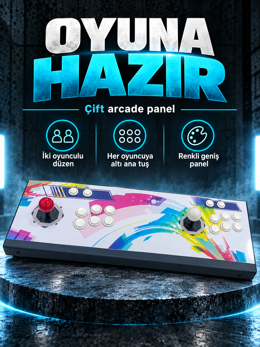 Çift Oyunculu Arcade Joystick Paneli Çift Oyunculu Arcade Joystick Paneli kutusuz ürün görünümü