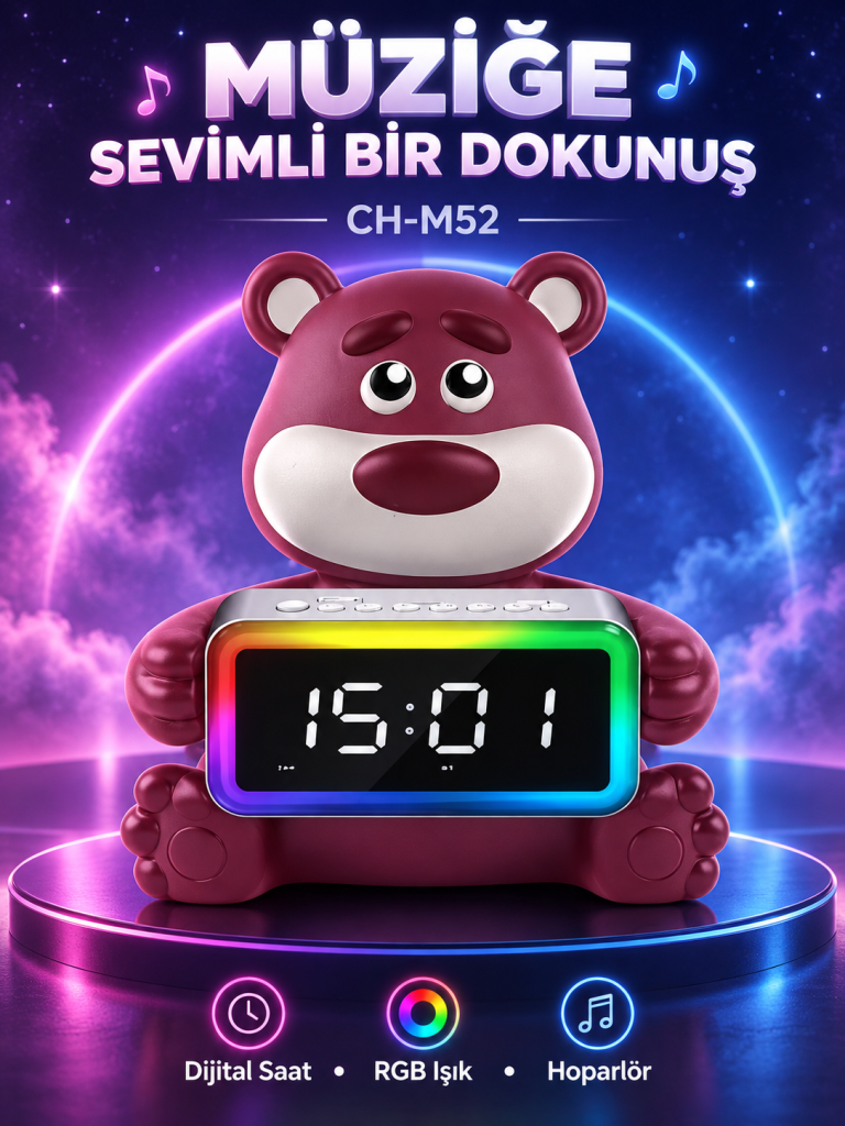 CH-M52 Ayıcık Tasarımlı Dijital Saatli RGB Hoparlör ürün görünümü