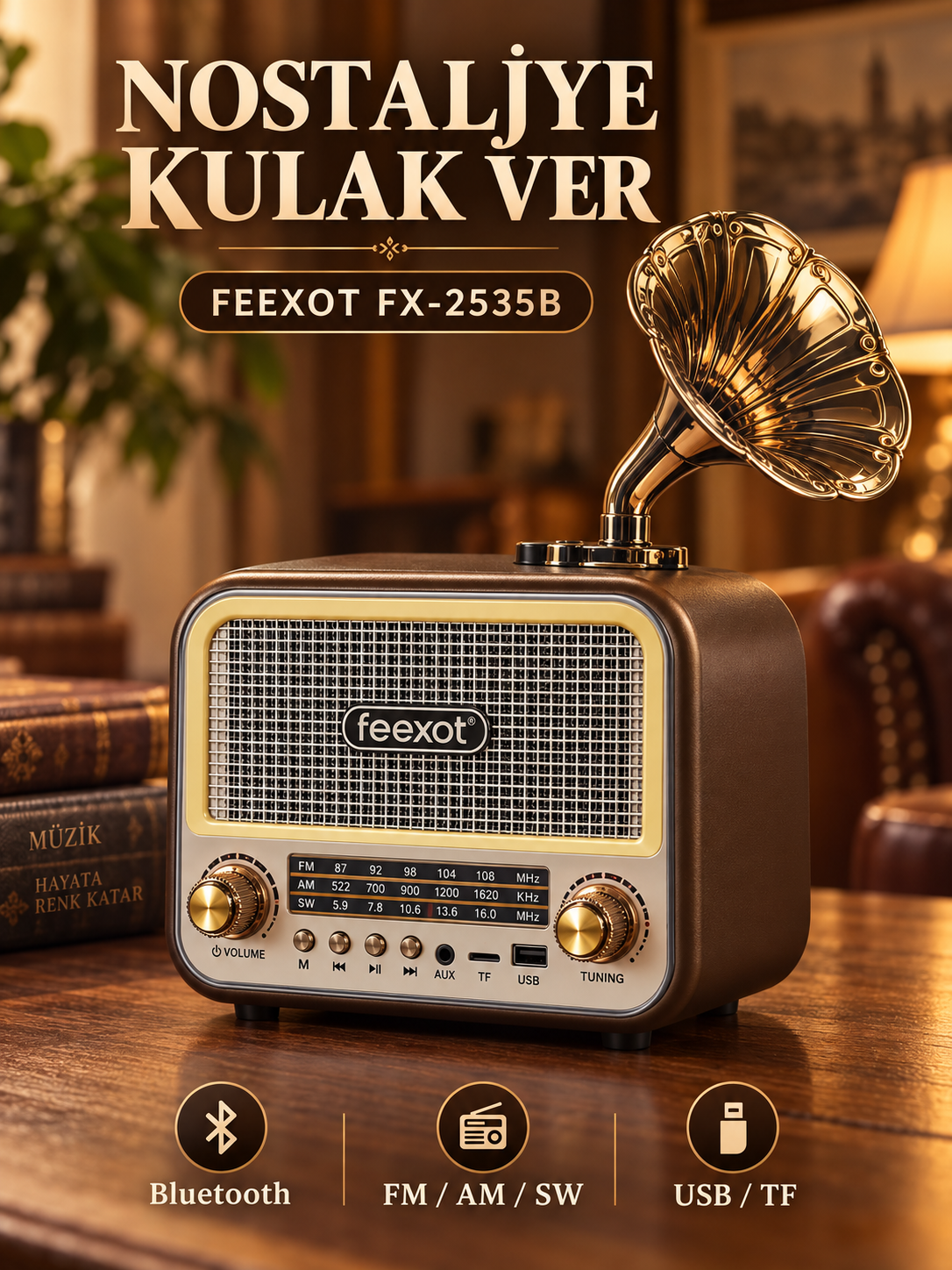 FEEXOT FX-2535B Gramofon Tasarımlı Radyo FEEXOT FX-2535B Gramofon Tasarımlı Radyo ürün görünümü