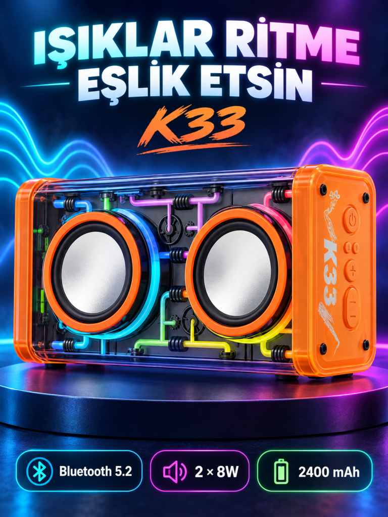 K33 Şeffaf Tasarımlı Bluetooth Hoparlör ürün görünümü