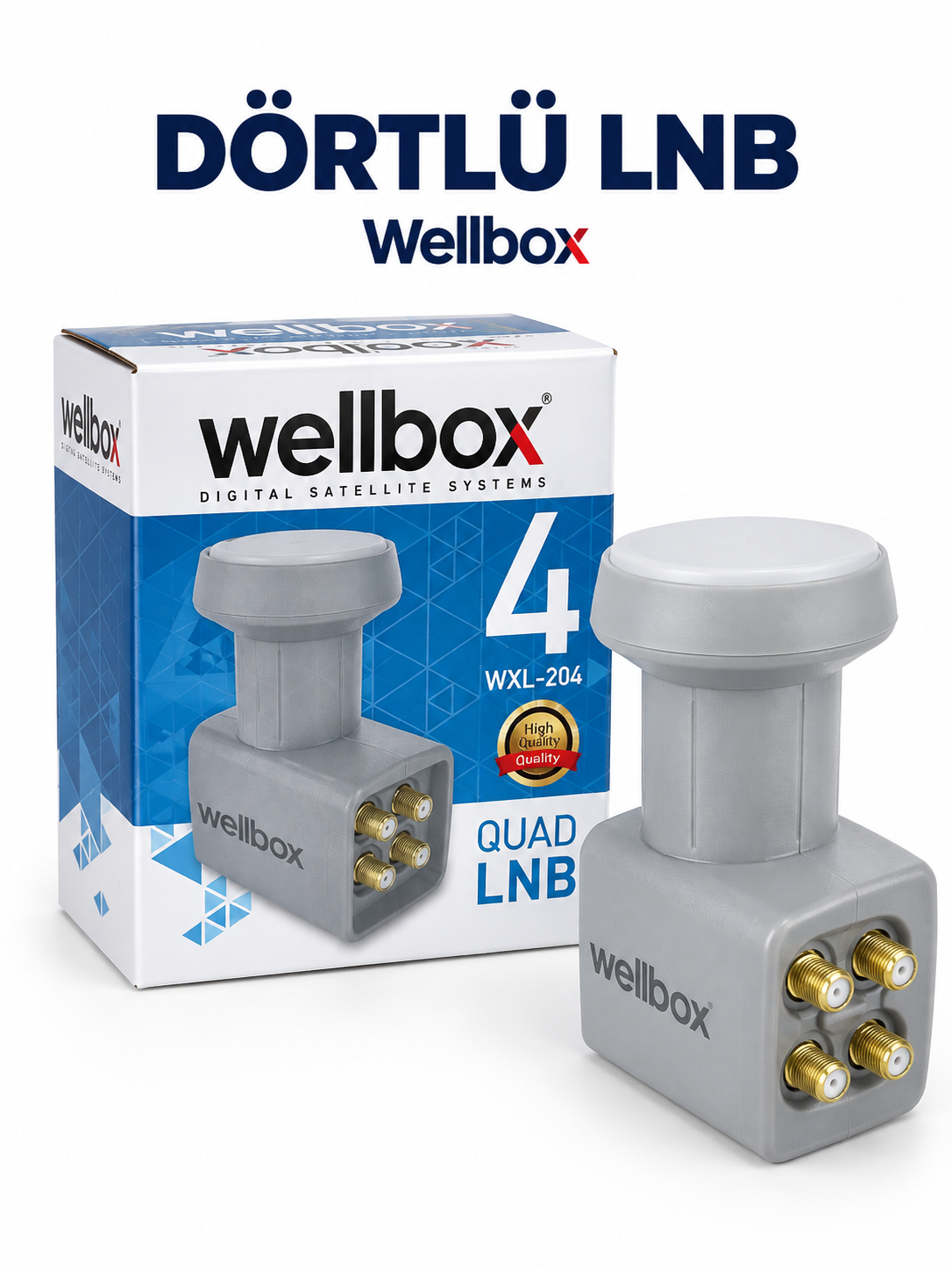 Wellbox WXL-204 Dörtlü LNB – 4 Çıkışlı Quad Çanak Anten LNB Wellbox Dörtlü 4 Çıkışlı LNB ürün görseli