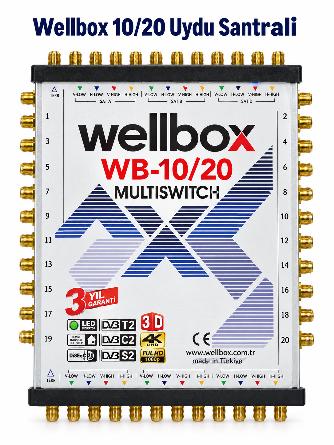 Wellbox WB-10/20 Merkezi Uydu Santrali – 10 Giriş 20 Çıkış Multiswitch Wellbox 10/20 Merkezi Uydu Santrali Multiswitch ürün görseli