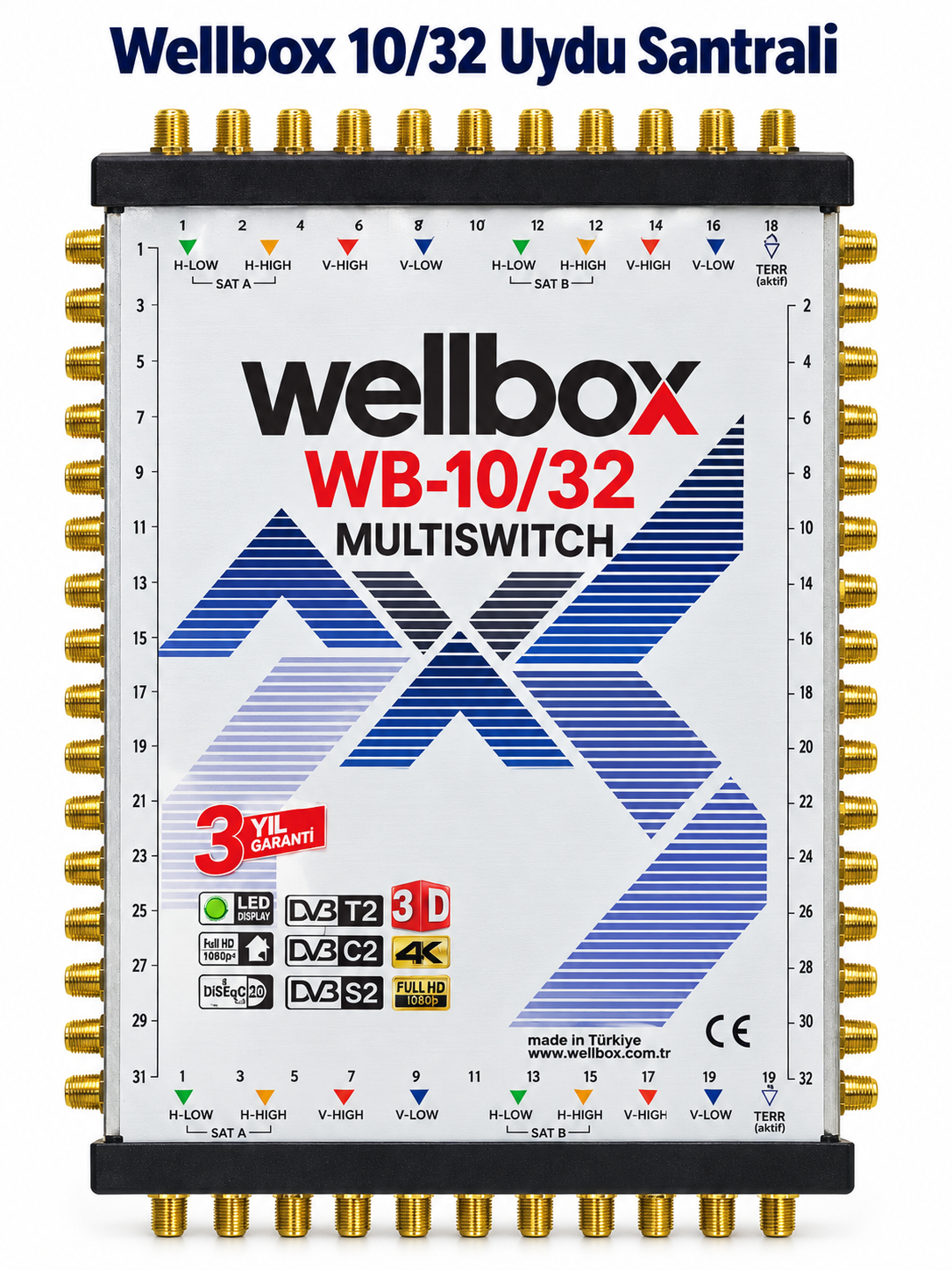 Wellbox WB-10/32 Merkezi Uydu Santrali – 10 Giriş 32 Çıkış Multiswitch Wellbox 10/32 Merkezi Uydu Santrali Multiswitch ürün görseli